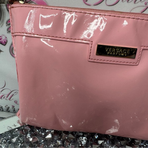 Versace clutch bag parfum zipper handle shiny pink silver logo purse wallet bag - Picture 3 of 10
